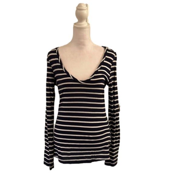 TRUE RELIGION Vintage “World Tour” Blue & Cream Stripe Long Sleeve Tee Size XS - Picture 1 of 9